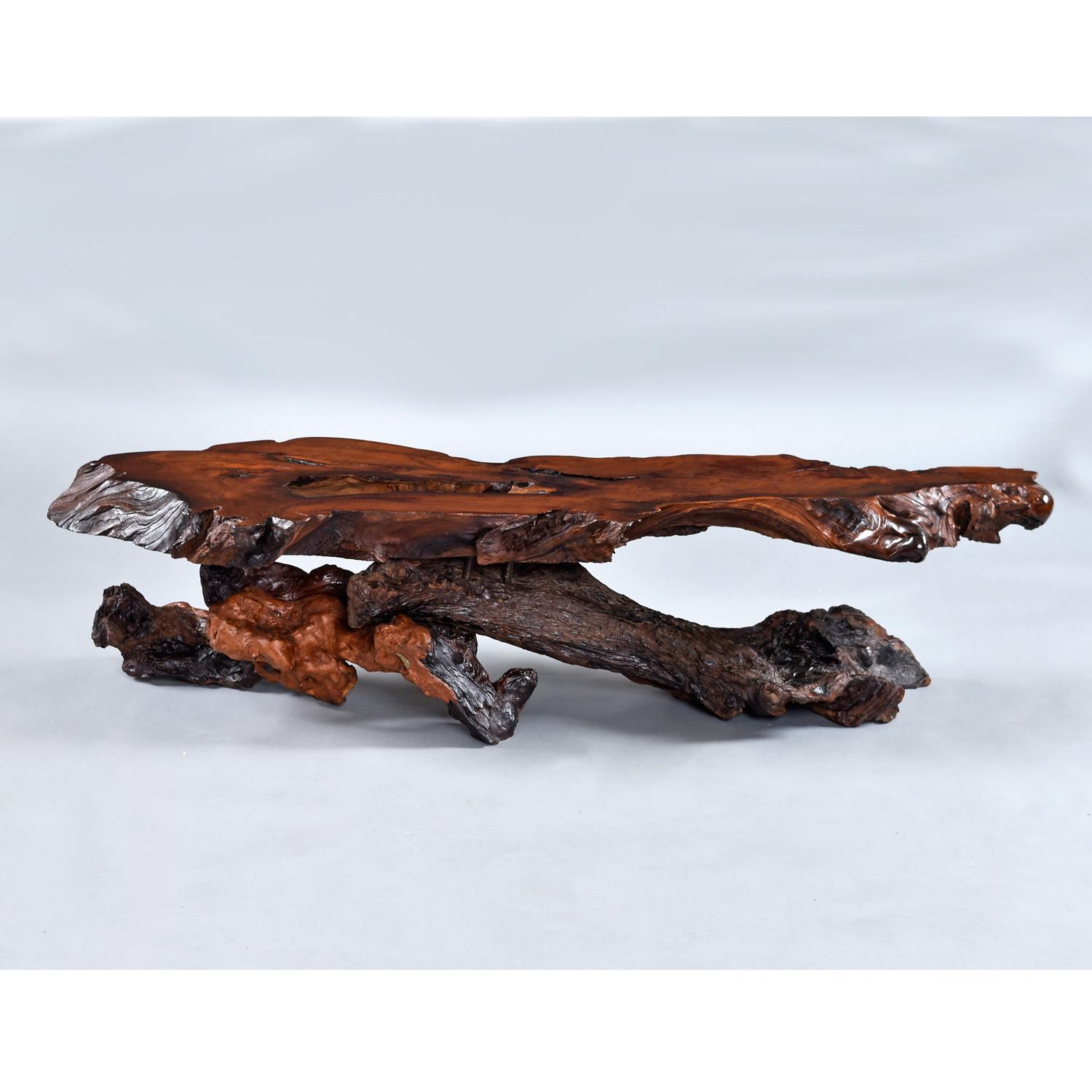 Mid-20th Century Nakashima Style Live Edge Redwood Burl Root Stump Slab Coffee Table For Sale