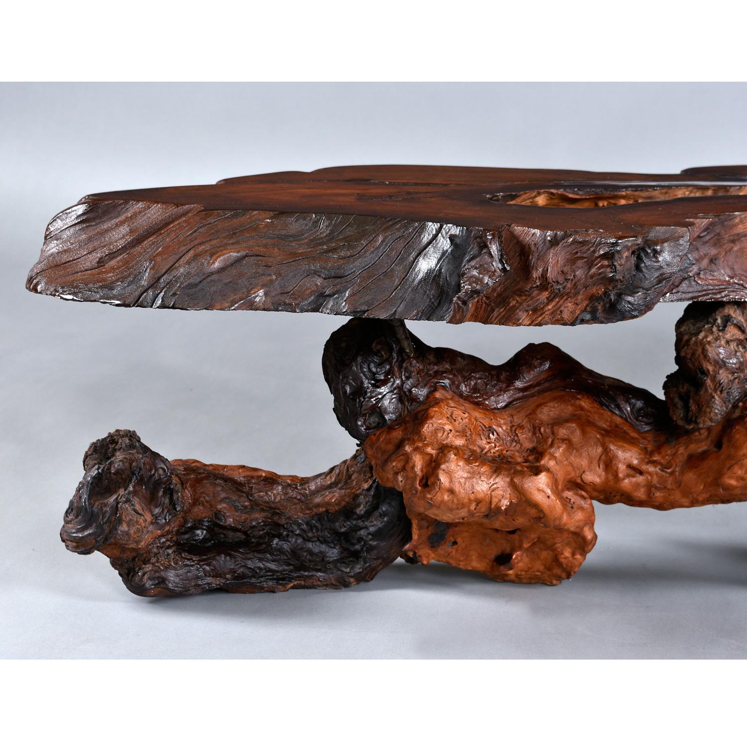Nakashima Style Live Edge Redwood Burl Root Stump Slab Coffee Table For Sale 7