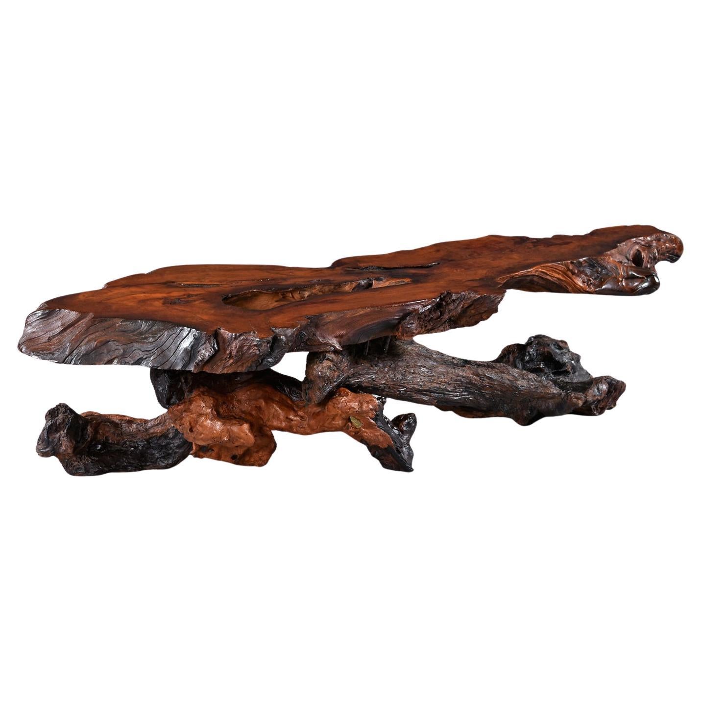 Nakashima Style Live Edge Redwood Burl Root Stump Slab Coffee Table