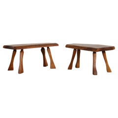 Nakashima Style Live Edge Slab Side Tables or Stools, Pair