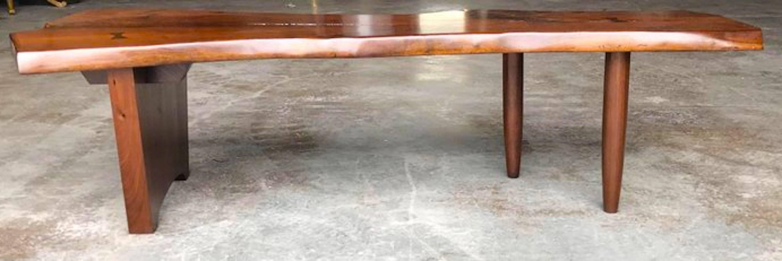 Modern Nakashima Style Live Edge Walnut Slab Coffee Table For Sale