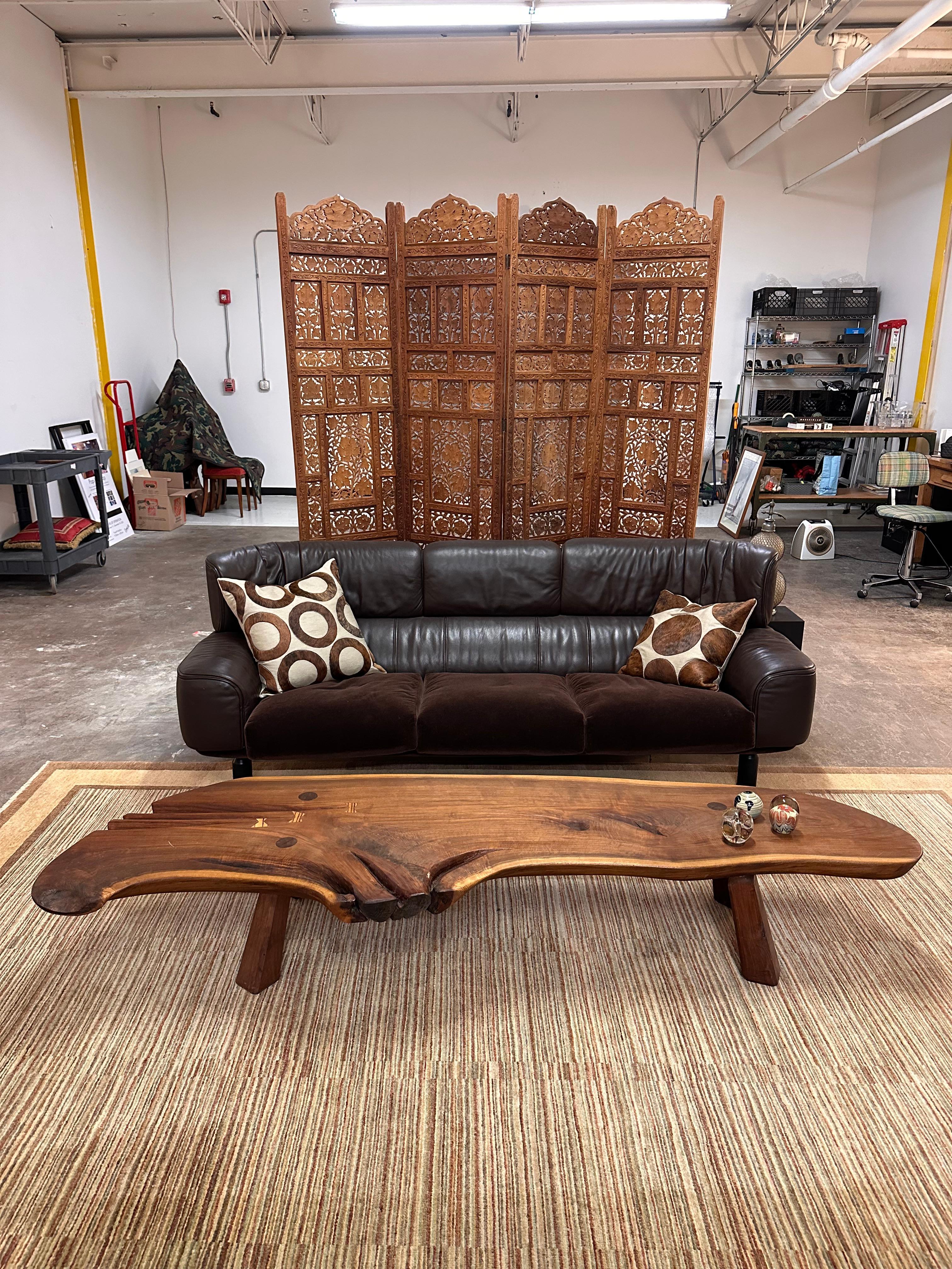 Rustic Nakashima Style Live Edge Walnut Slab Coffee Table For Sale