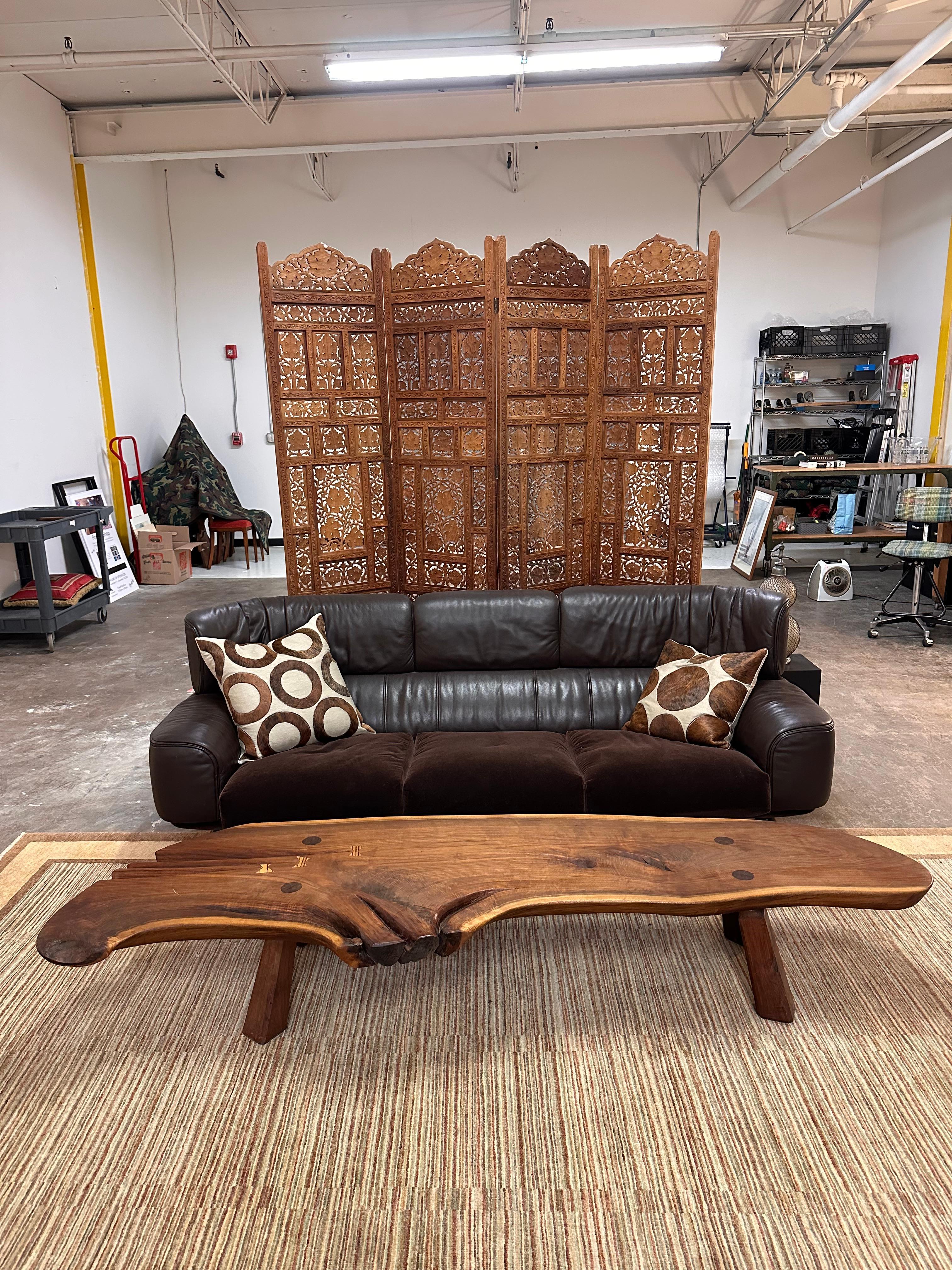 American Nakashima Style Live Edge Walnut Slab Coffee Table For Sale