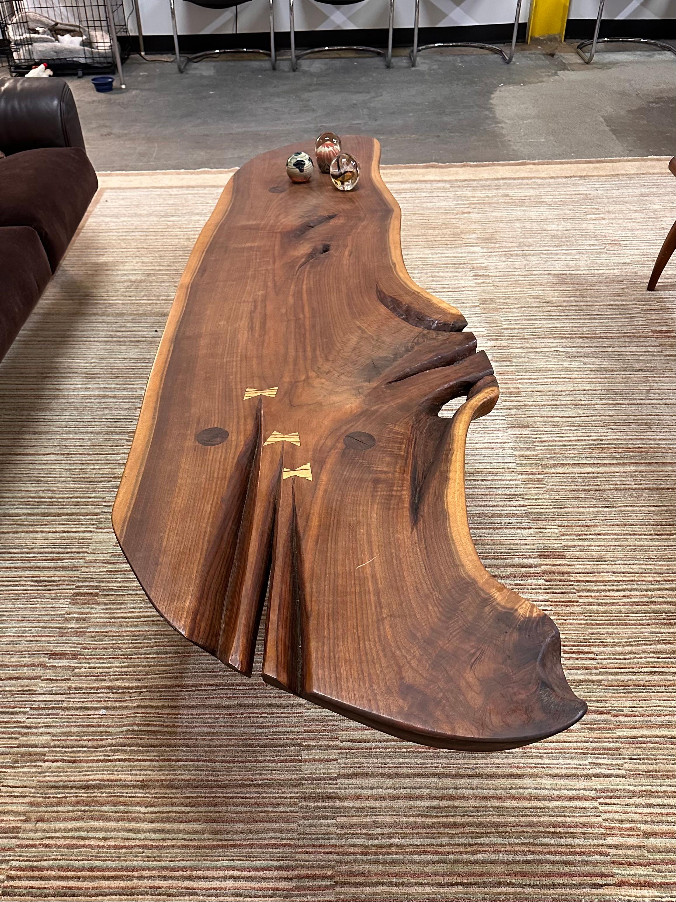 Nakashima Style Live Edge Walnut Slab Coffee Table For Sale 1