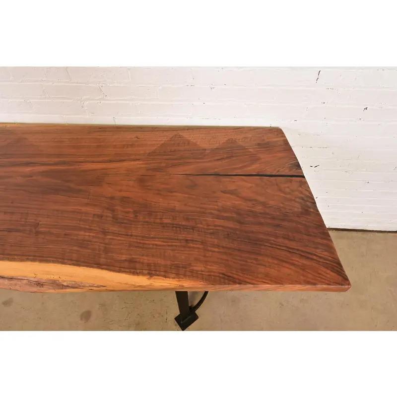 Nakashima Style Modern Studio Crafted Monumental Solid Walnut Slab Console Table For Sale 4