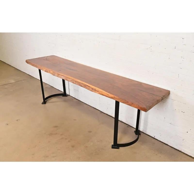 20th Century Nakashima Style Modern Studio Crafted Monumental Solid Walnut Slab Console Table For Sale