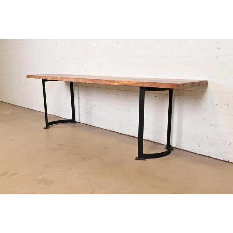 Iron Nakashima Style Modern Studio Crafted Monumental Solid Walnut Slab Console Table For Sale