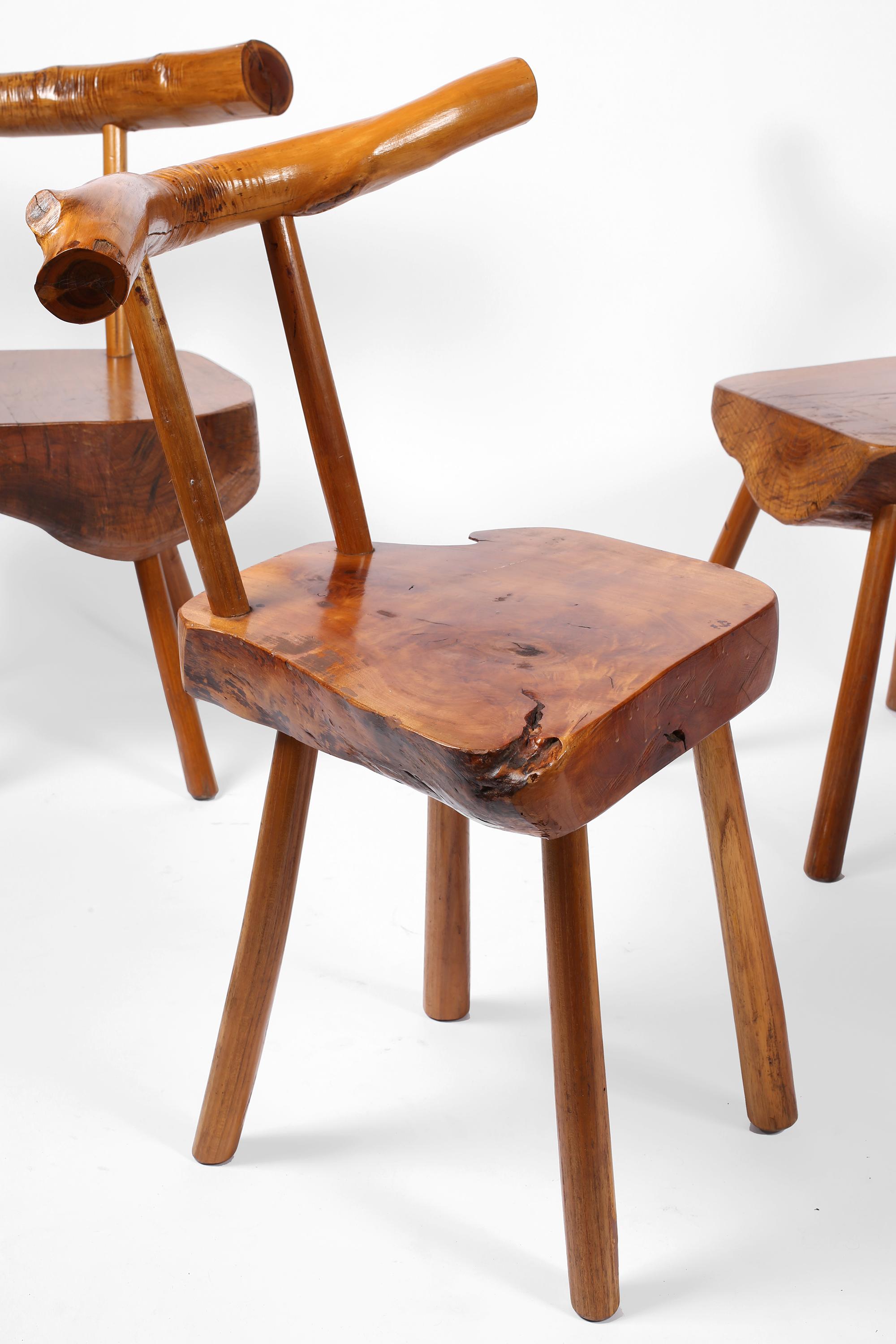 Nakashima Style Organic Free Form Brutalist Wabi Sabi Timber Stühle (Französisch) im Angebot