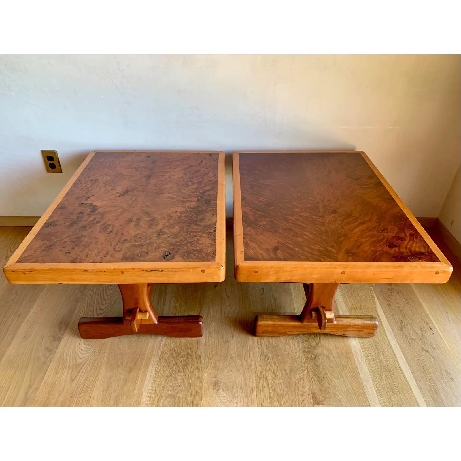 Nakashima Style Solid Redwood and Mahogany American Craft Trestle Tables-a pair For Sale 4