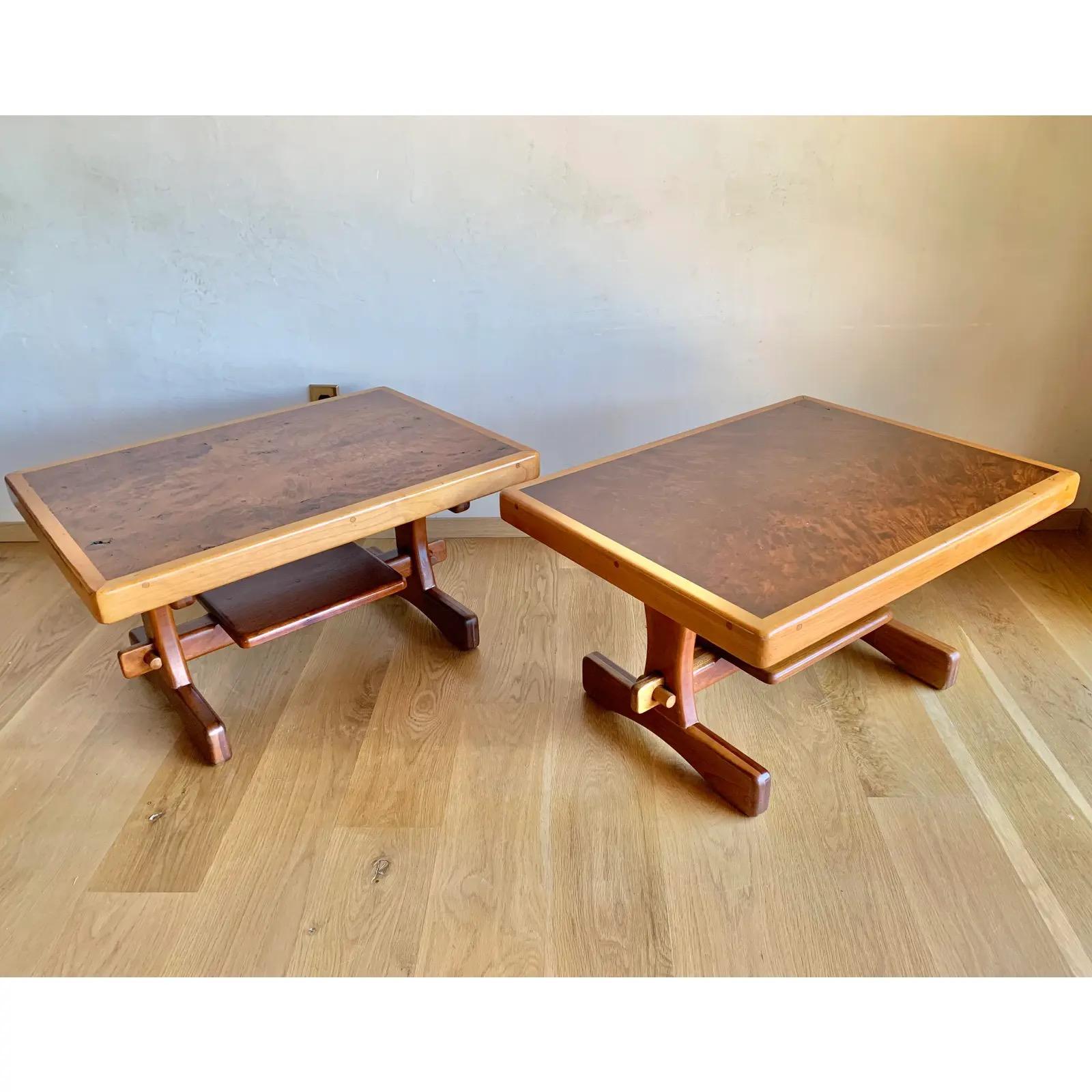 Nakashima Style Solid Redwood and Mahogany American Craft Trestle Tables-a pair For Sale 2