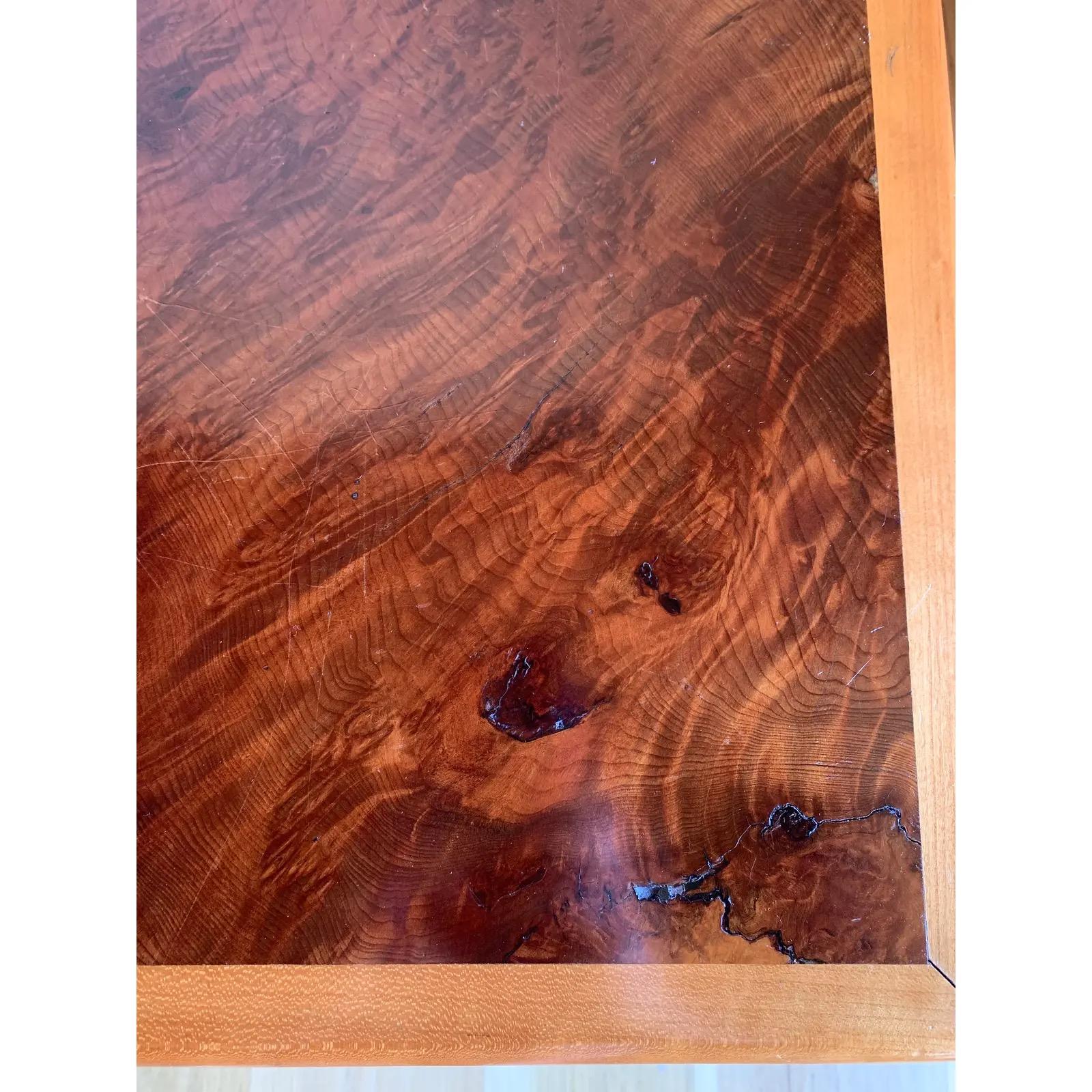 Nakashima Style Solid Redwood and Mahogany American Craft Trestle Tables-a pair For Sale 3