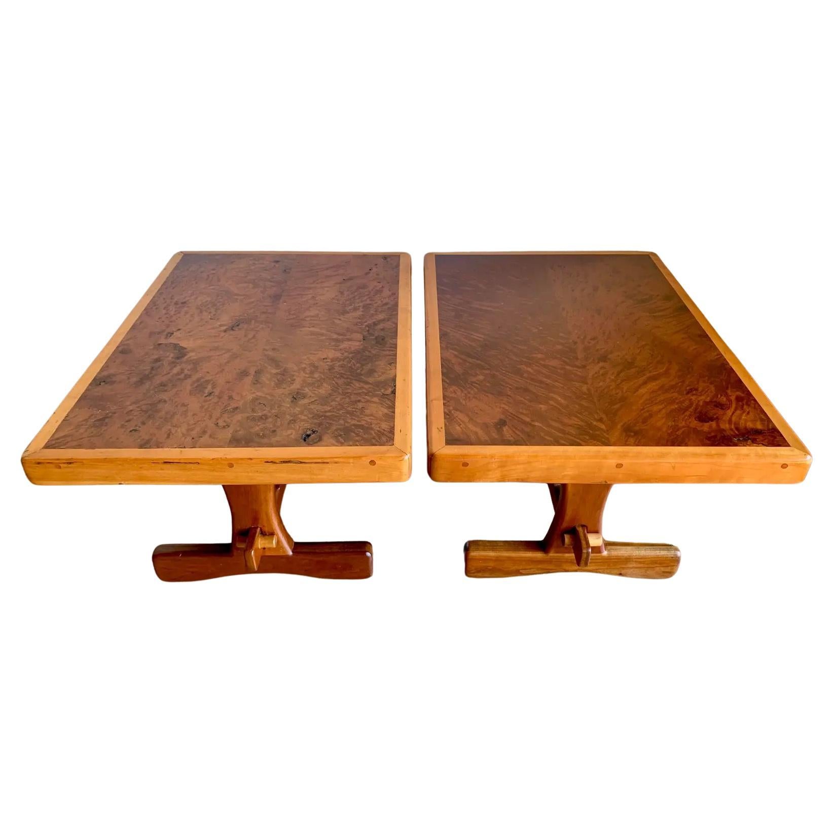 Nakashima Style Solid Redwood and Mahogany American Craft Trestle Tables-a pair For Sale