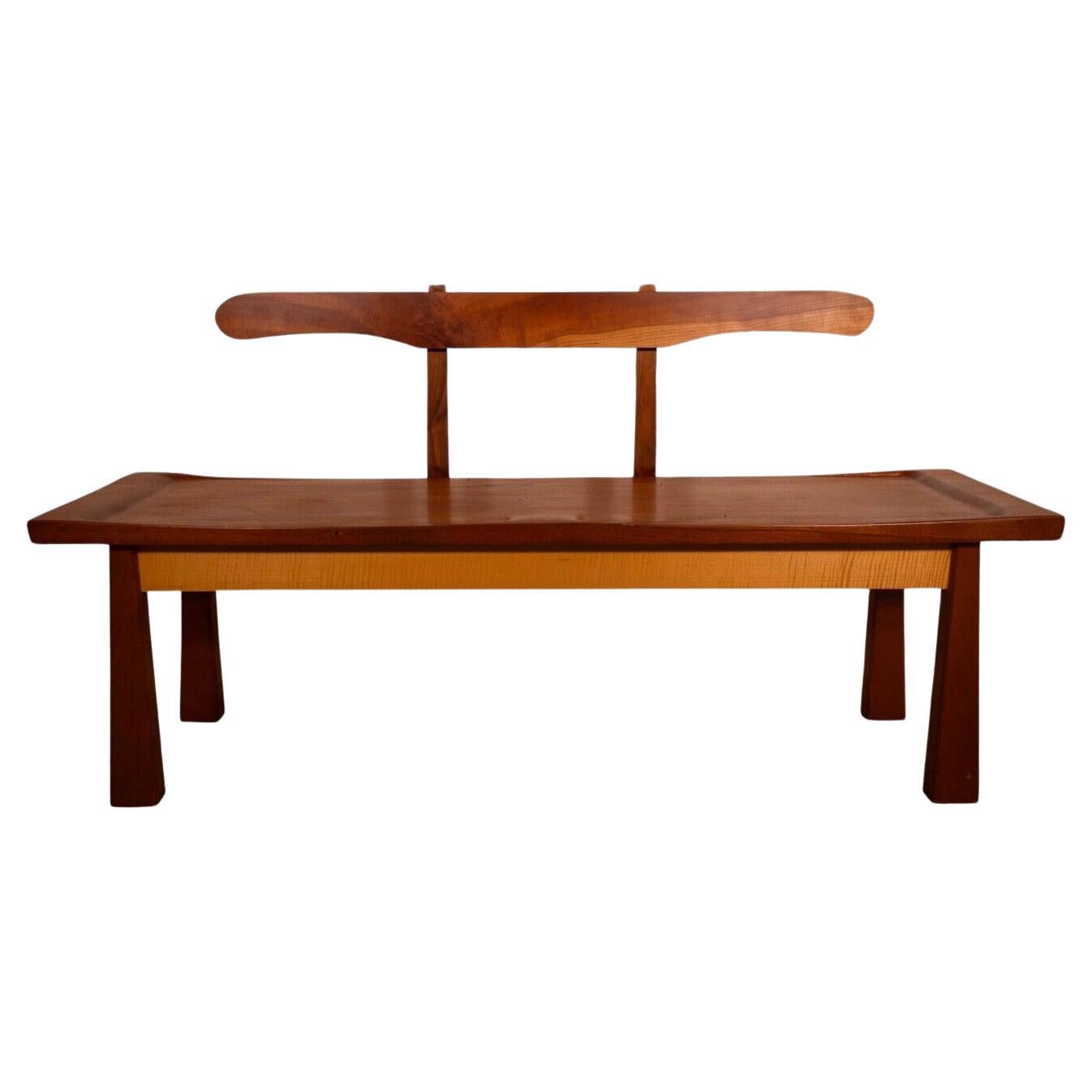 Nakashima Styled Wooden Bench with Divided Seats Signed Mid Century Modern