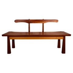 Nakashima Styled Wooden Bench with Divided Seats Signed Mid Century Modern