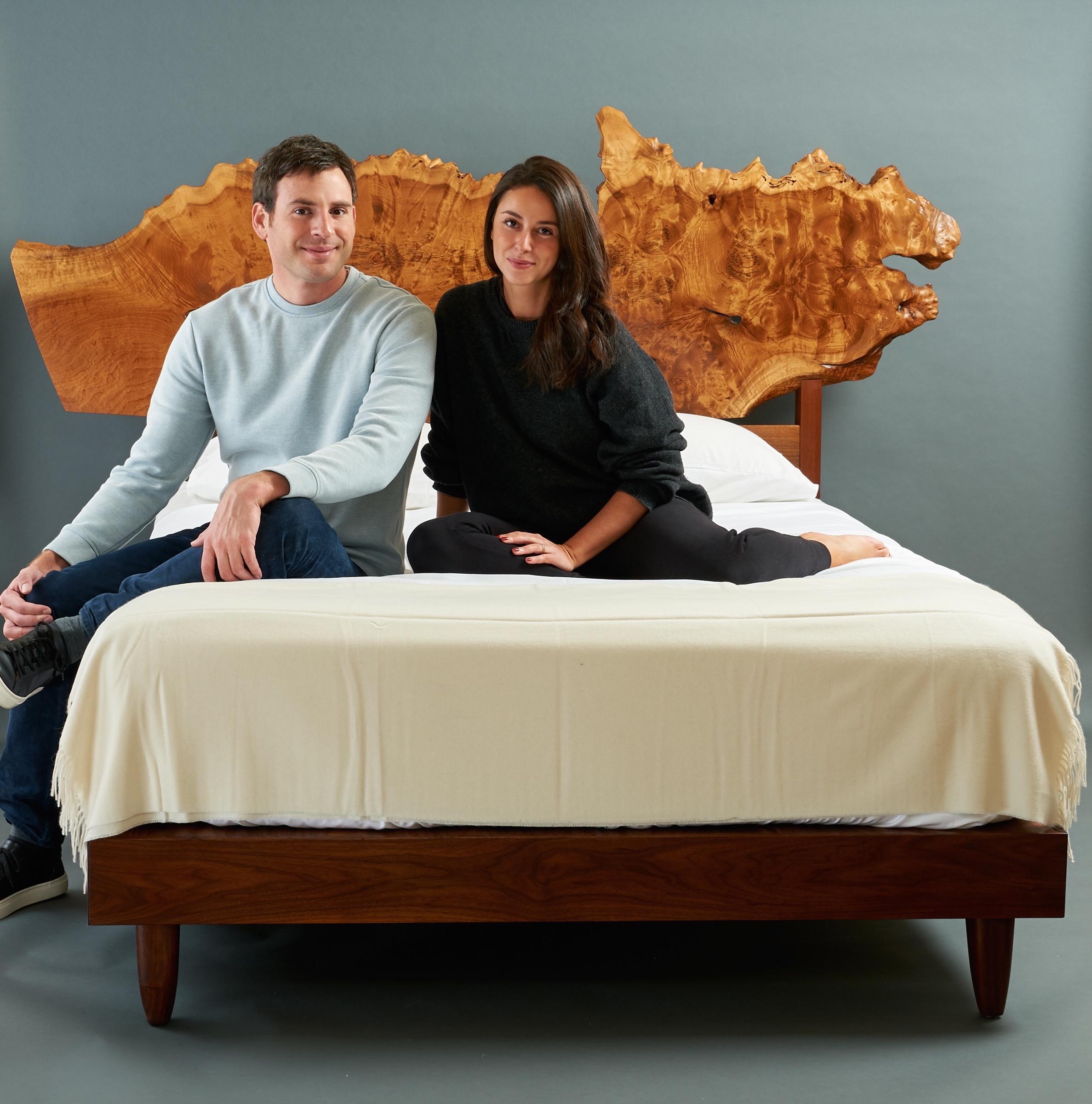 Nakashima Unique Exceptional Queen Bed with Live-Edge Headboard in Burl & Walnut 5