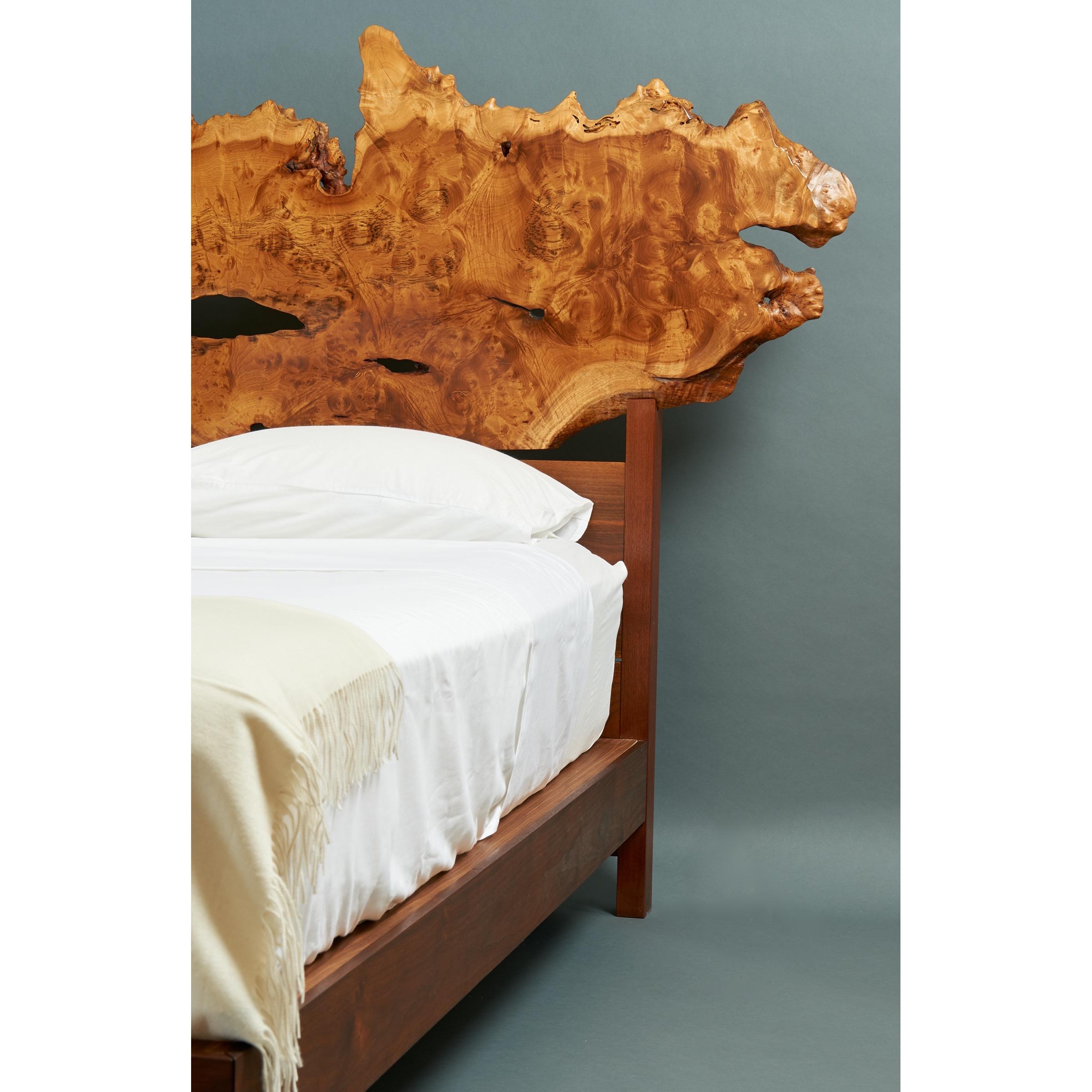 20th Century Nakashima Unique Exceptional Queen Bed with Live-Edge Headboard in Burl & Walnut