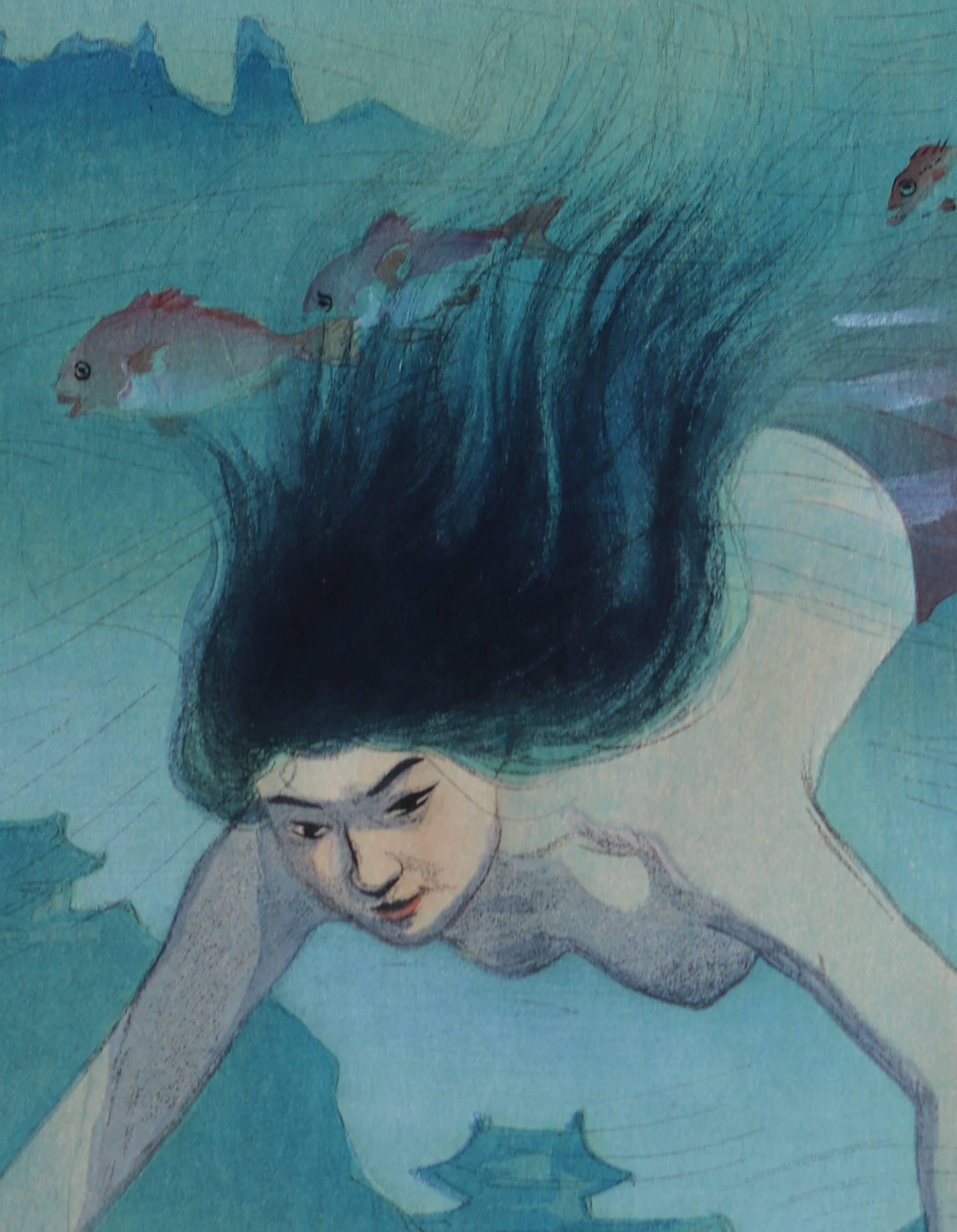 Beauty Diving Underwater - Showa Print by Nakazawa Hiromitsu
