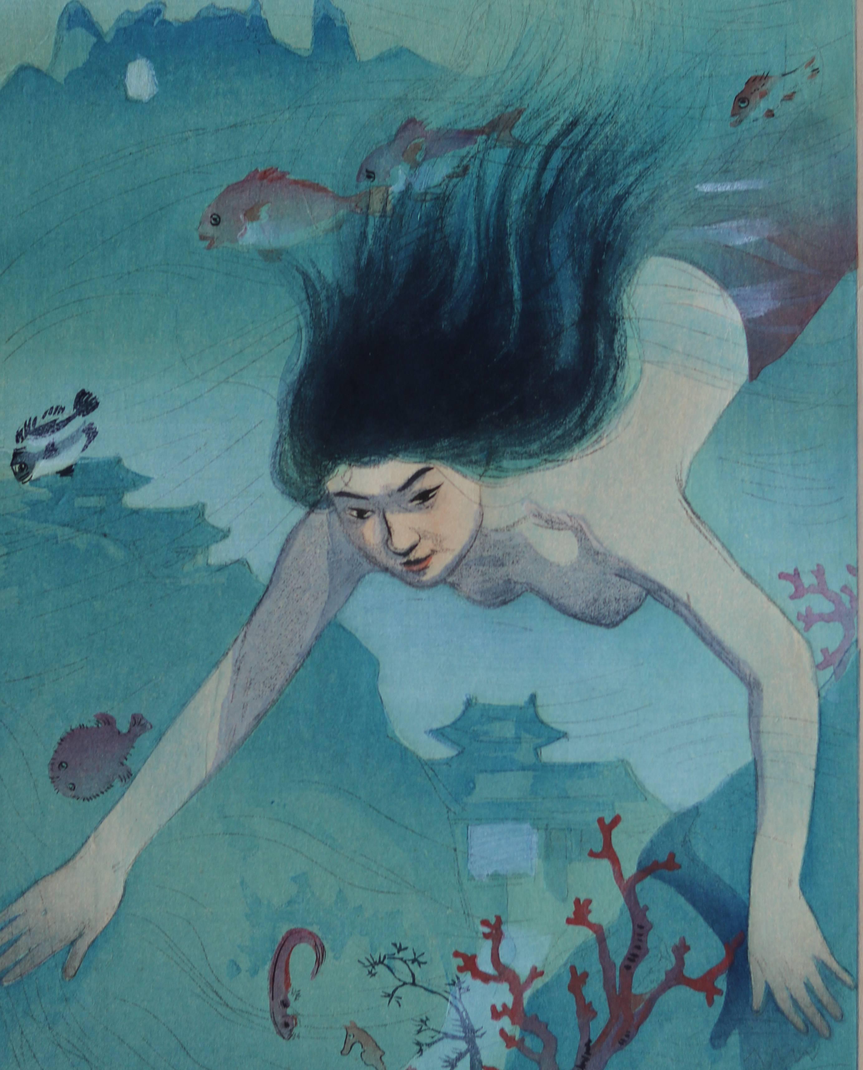 Nakazawa Hiromitsu Figurative Print - Beauty Diving Underwater