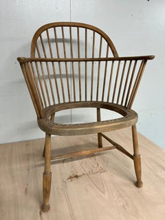 '' Naked'' Antique Ash & Elm Vernacular Stick Back Armchair, 19th Century