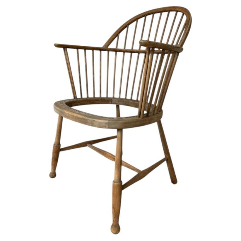 '' Naked'' Antique Ash & Elm Vernacular Stick Back Armchair, 19th Century For Sale