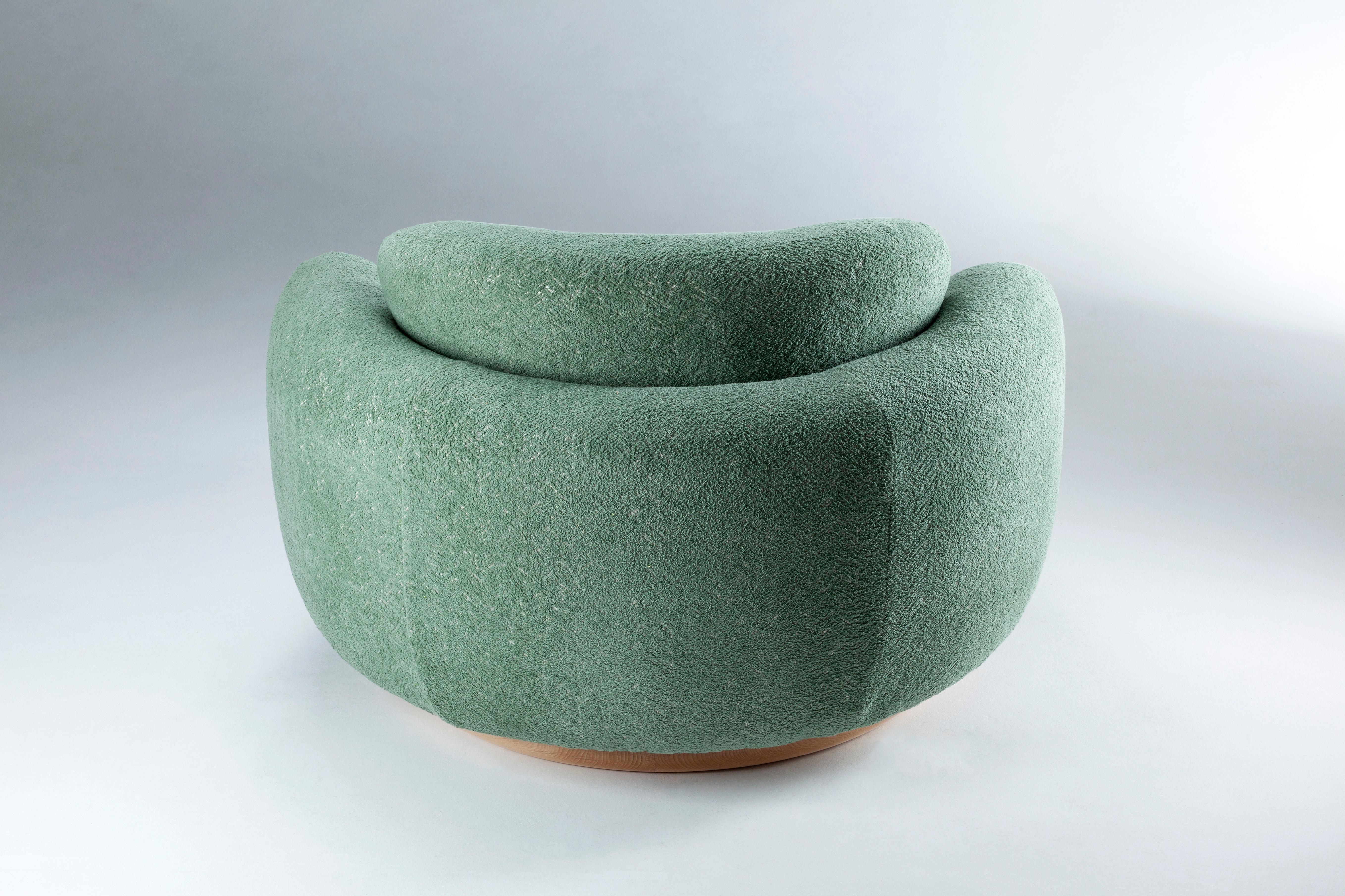 Mid-Century Modern Naked Armchair with Oil Green Fabric For Sale