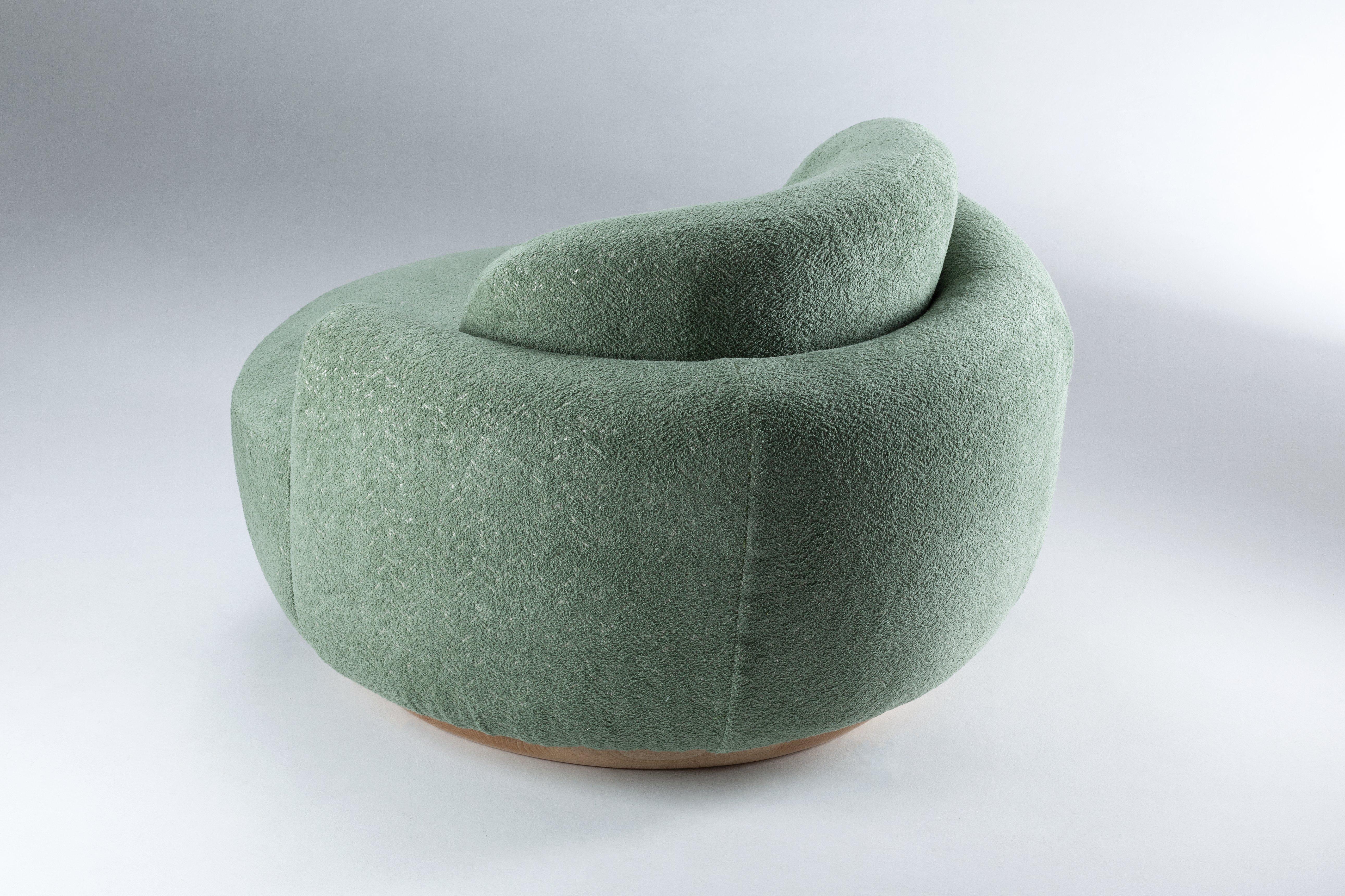 Portuguese Naked Armchair with Oil Green Fabric For Sale