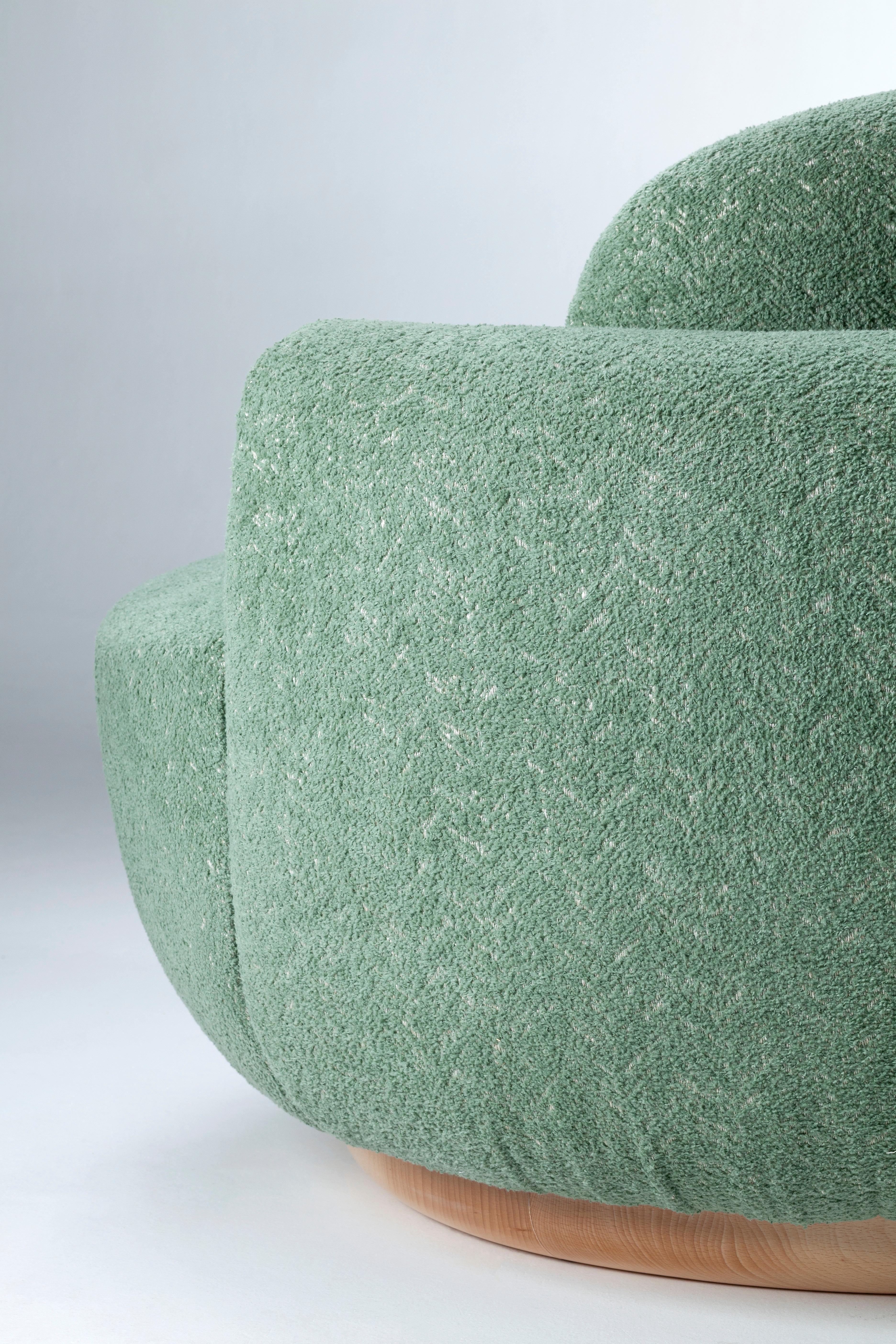 Polished Naked Armchair with Oil Green Fabric For Sale