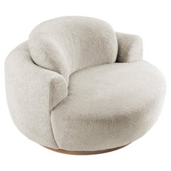 Naked Armchair with Soft Gray Fabric and Natural Wood Base