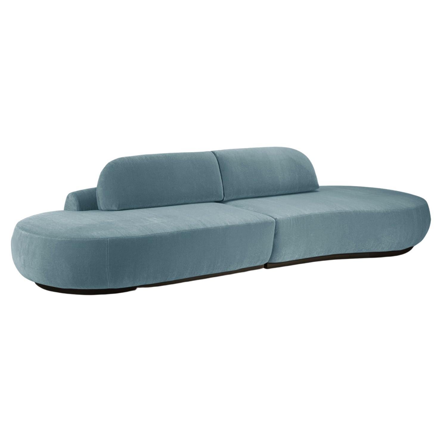 Canapé sectionnel à courbes nues, 2 pièces avec frêne de hêtre-056-5 et bleu foncé Paris
