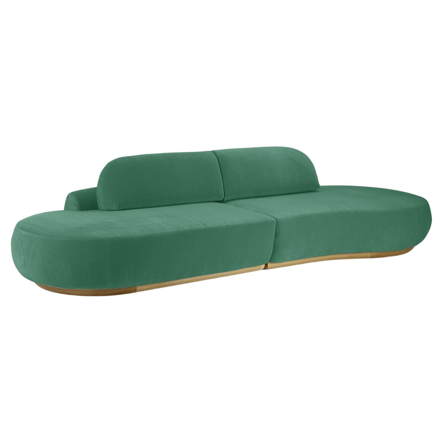 Canapé sectionnel à courbes nues, 2 pièces en chêne naturel et vert de Paris