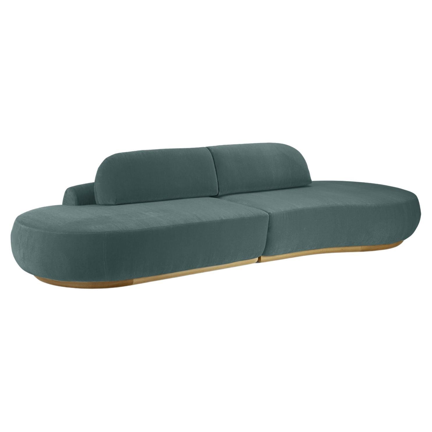 Naked Curved Sectional Sofa, 2 Piece with Natural Oak and Teal