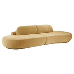 Canapé sectionnel à courbes nues, 2 pièces avec bois de chêne naturel et rideau Vigo