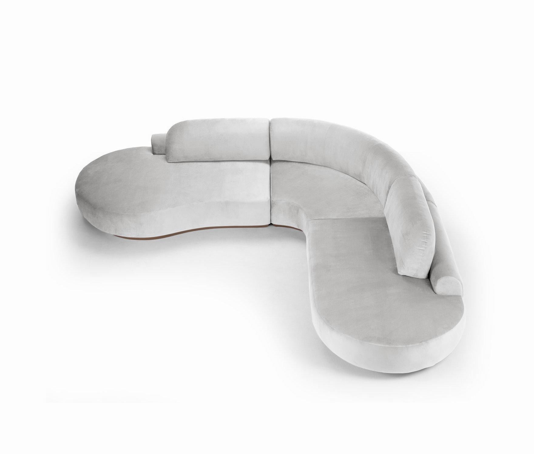 Moderne Canapé sectionnel à courbes nues, 3 pièces, en frêne et aluminium en vente