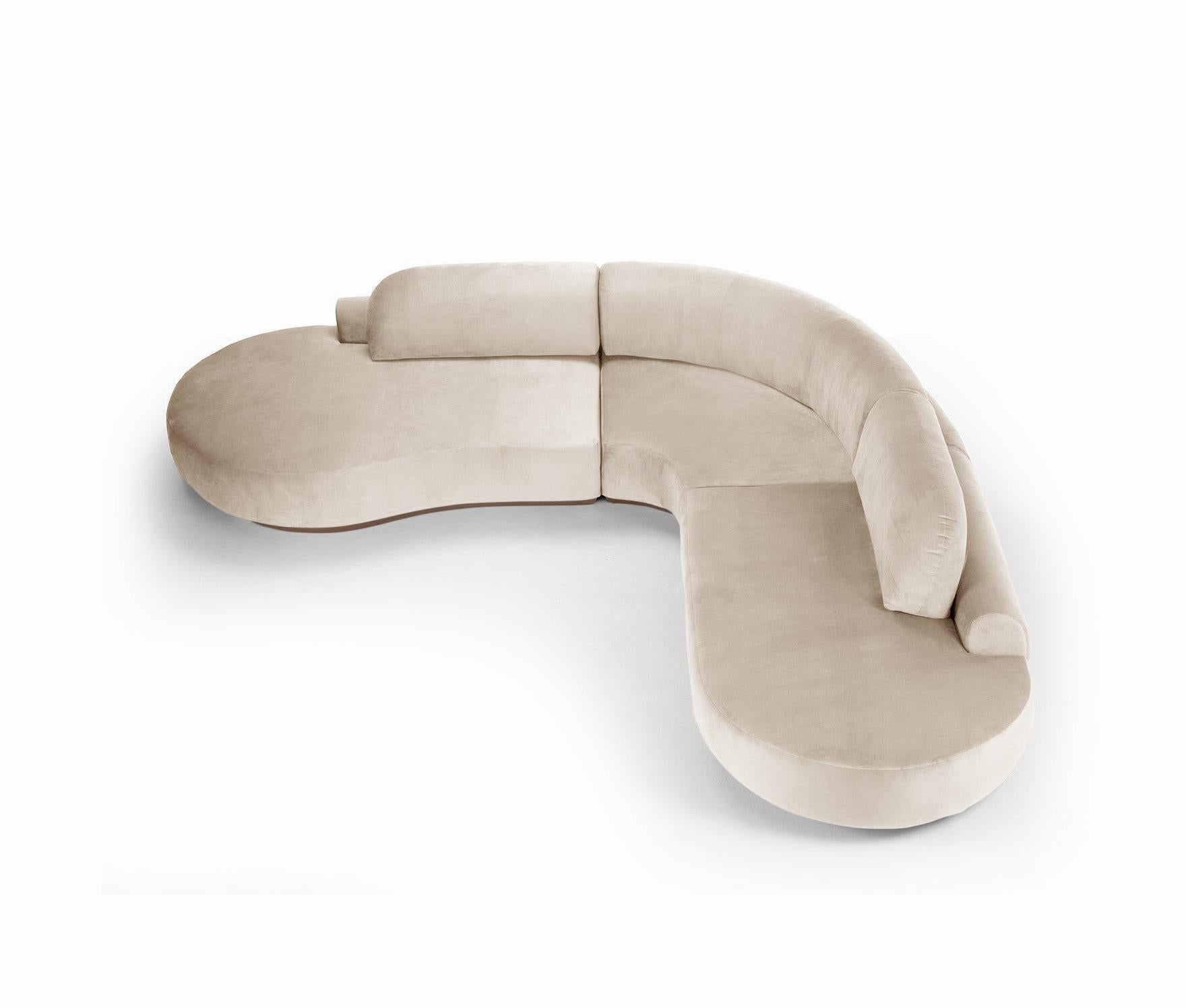 Sofá Seccional Curvo Desnudo, 3 Piezas con Haya Fresno-056-1 y Boucle Nieve Moderno en venta