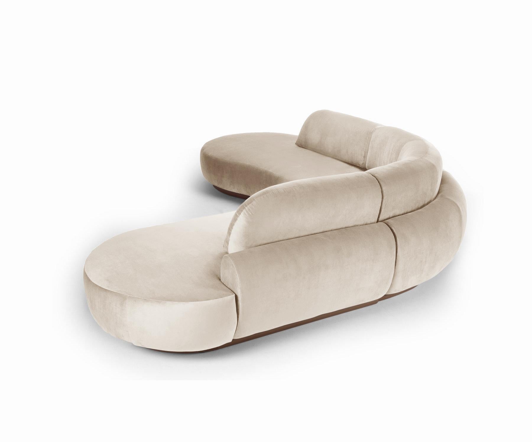 Sofá Seccional Curvo Desnudo, 3 Piezas con Haya Fresno-056-1 y Boucle Nieve Portugués en venta
