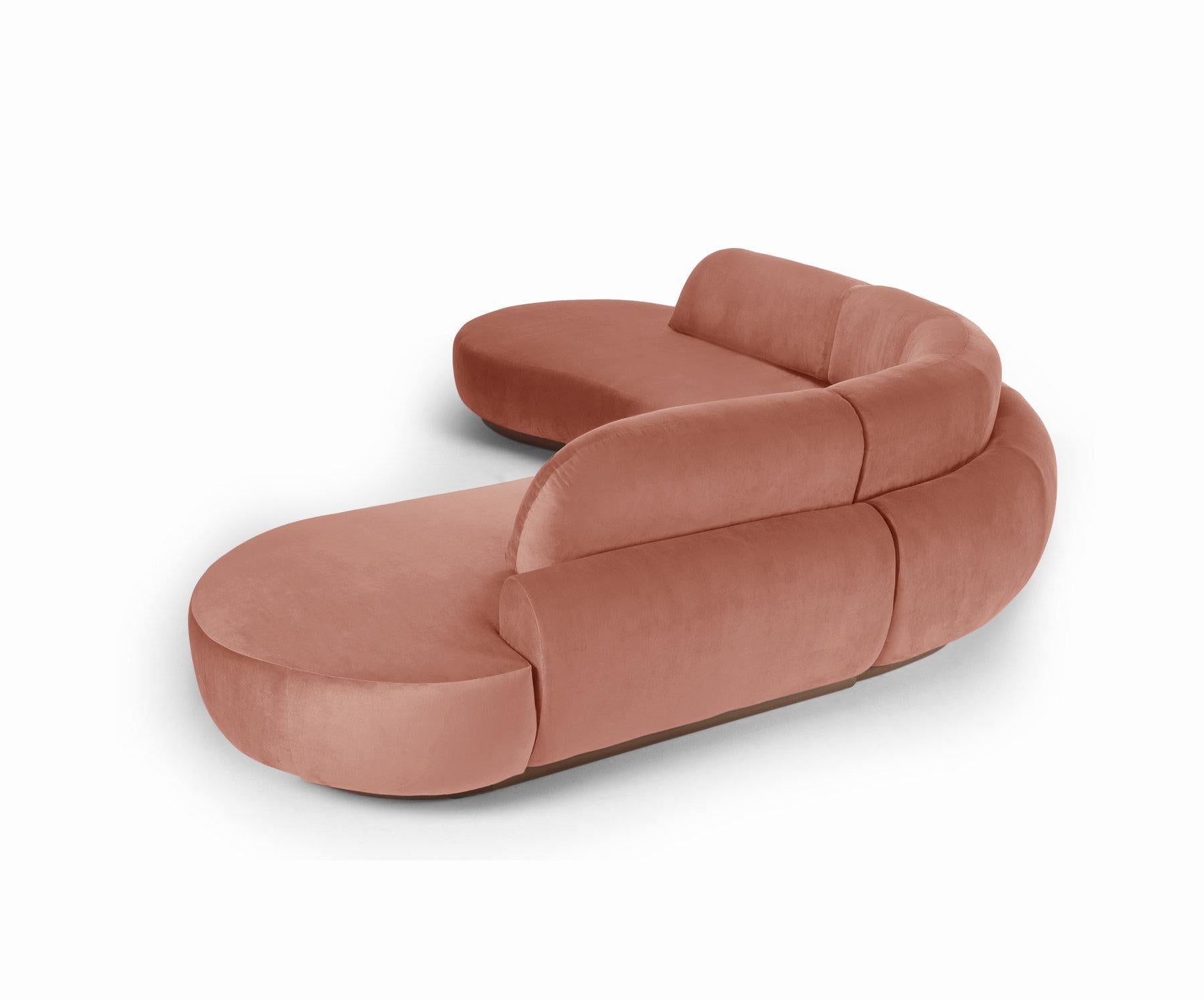 Portuguese Naked Curved Sectional Sofa, 3 Piece with Beech Ash-056-1 and Paris Brick For Sale