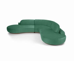 Naked Curved Sectional Sofa, 3 Piece with Beech Ash-056-1 and Paris Green