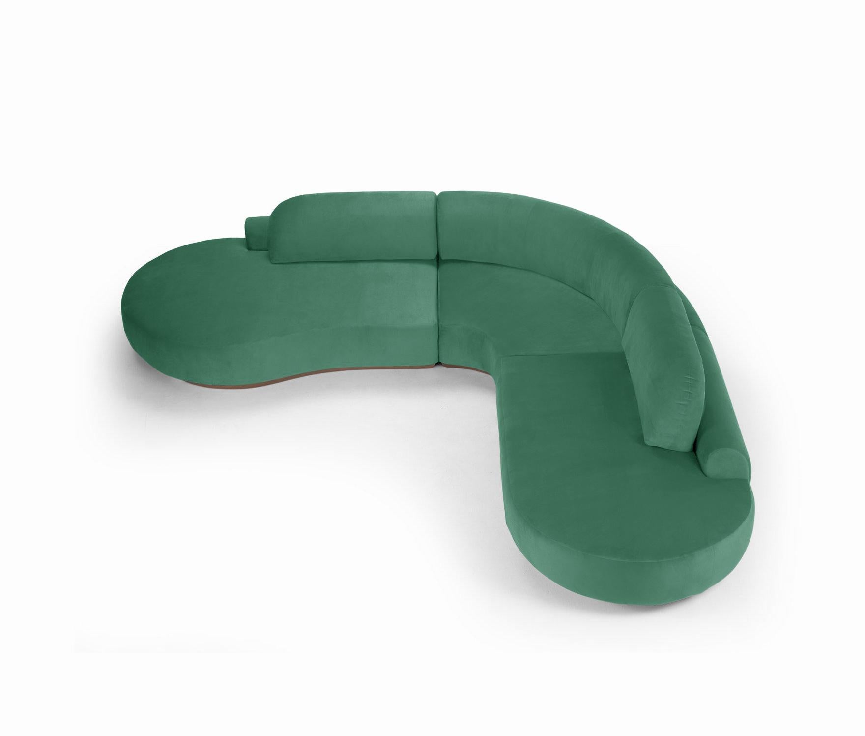 Moderne Canapé sectionnel à courbes nues, 3 pièces, en frêne et vert de Paris-056-1 en vente