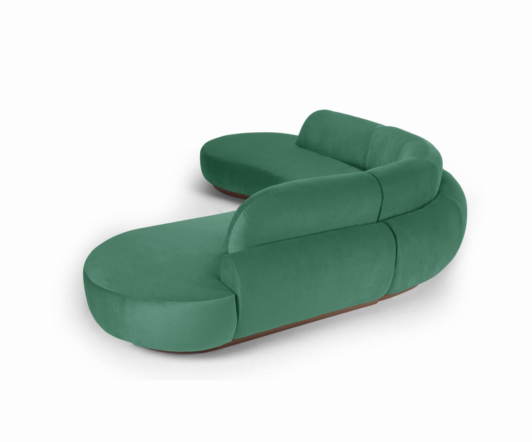 Modern Naked Curved Sectional Sofa, 3 Piece with Beech Ash-056-1 and Paris Green For Sale