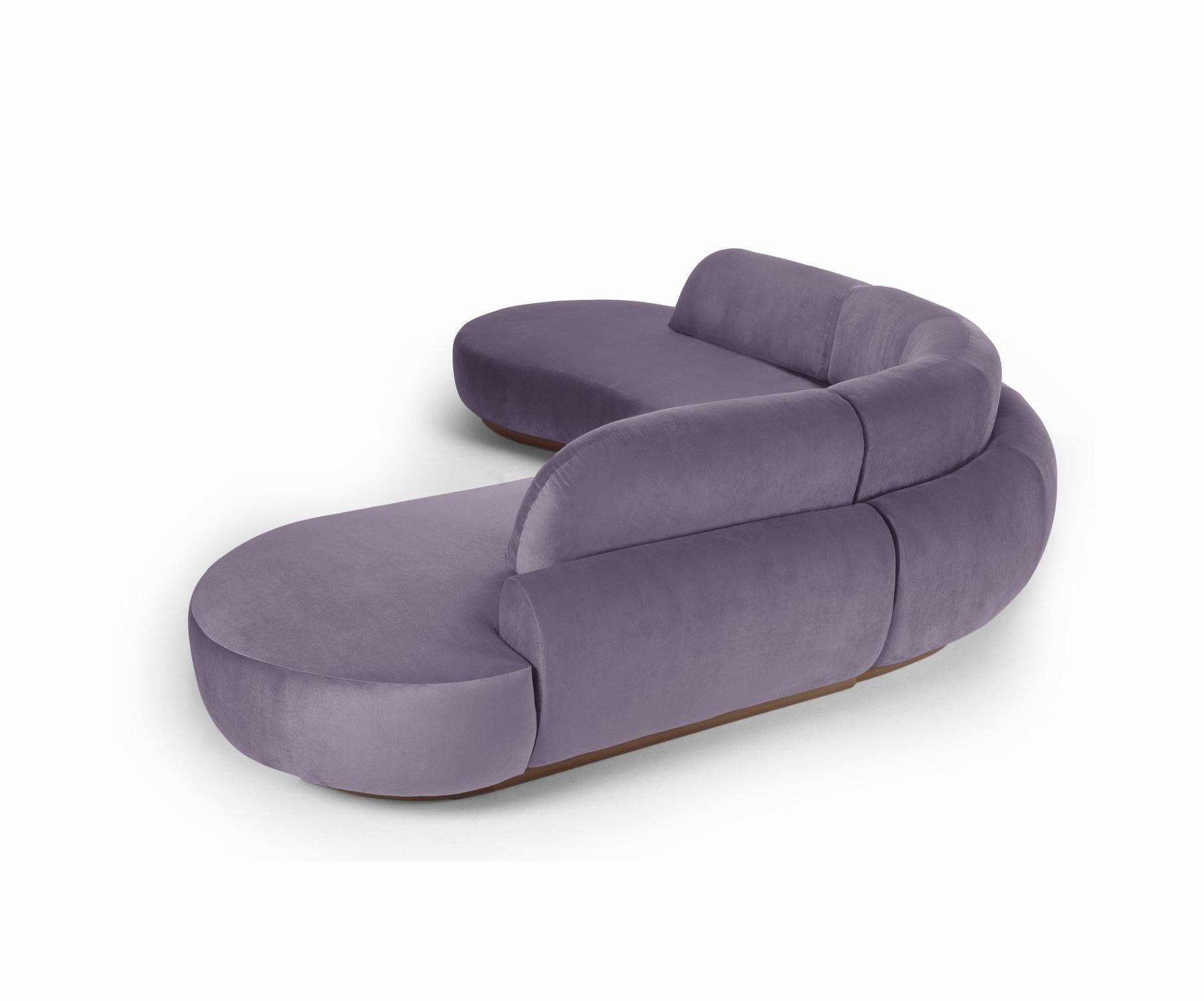 Portuguese Naked Curved Sectional Sofa, 3 Piece with Beech Ash-056-1 and Paris Lavanda For Sale
