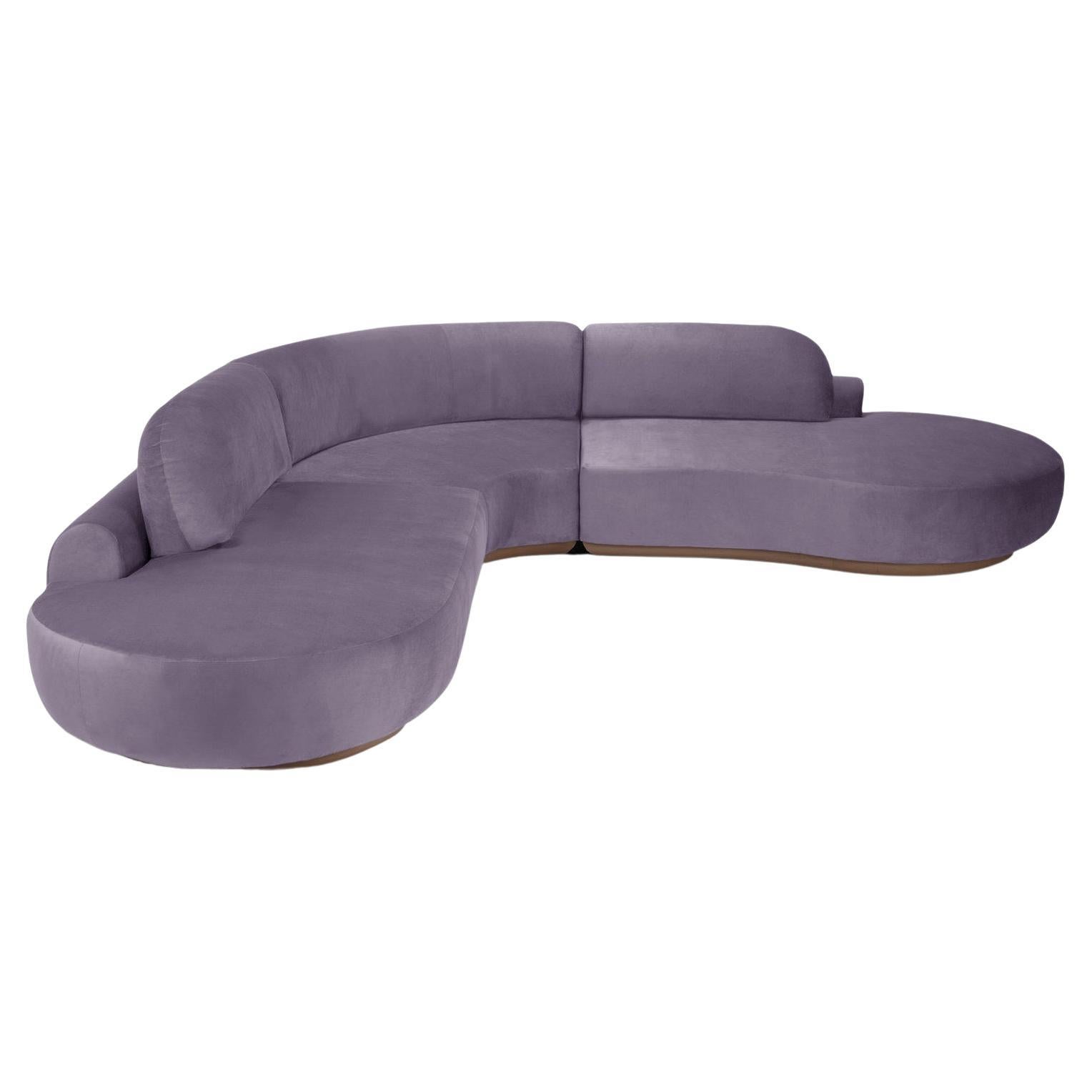 Naked Curved Sectional Sofa, 3 Piece with Beech Ash-056-1 and Paris Lavanda For Sale
