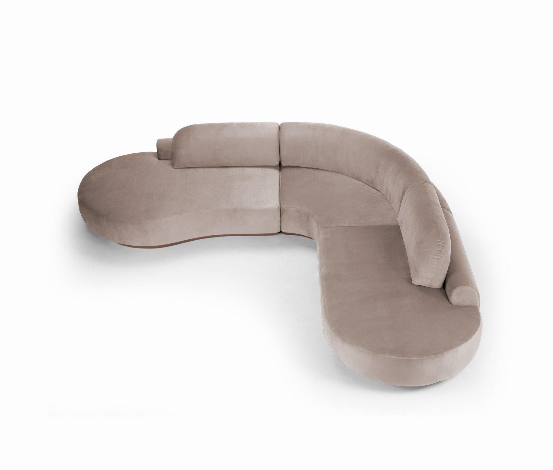 Modern Naked Curved Sectional Sofa, 3 Piece with Beech Ash-056-1 and Paris Mouse For Sale