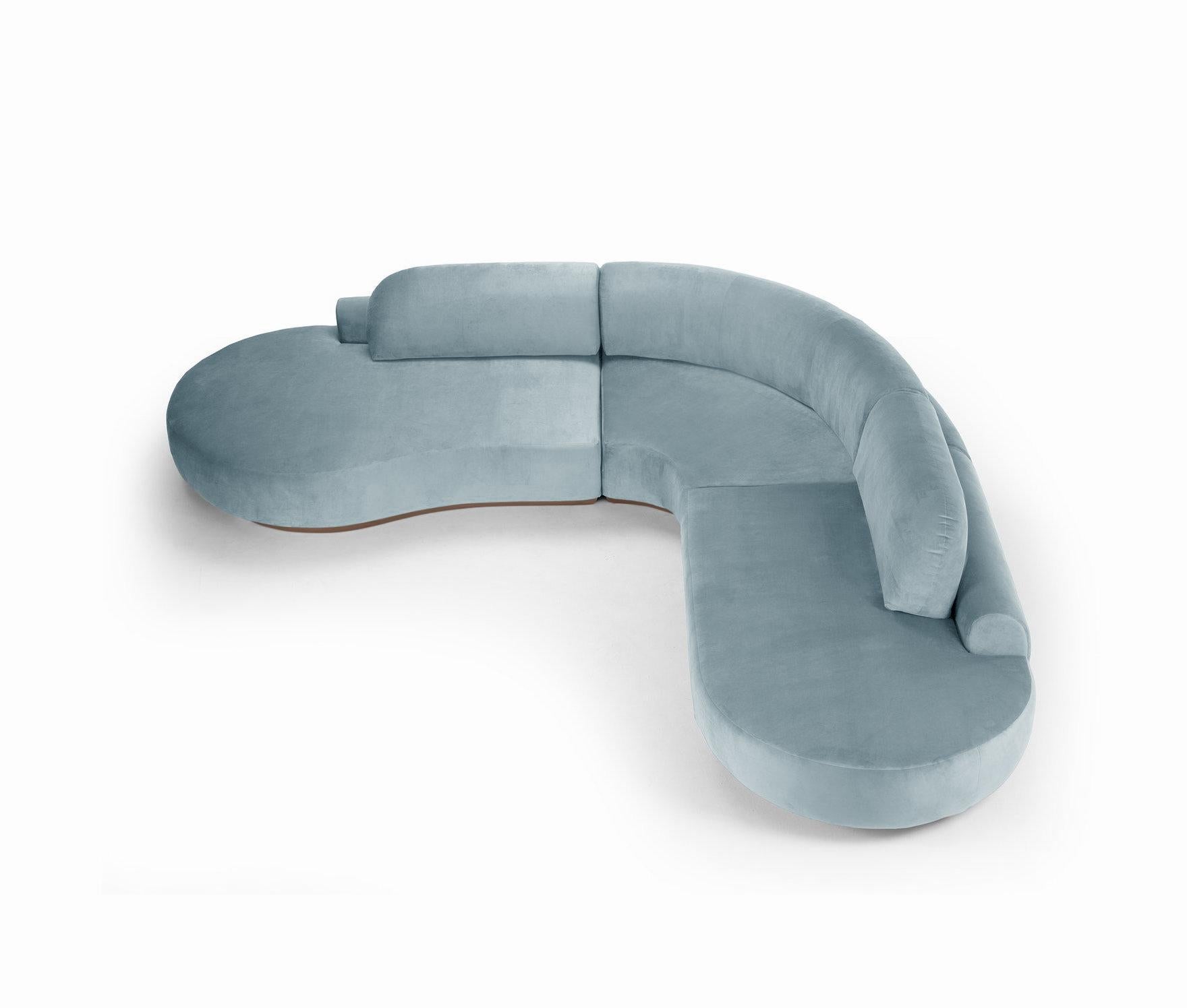Moderne Canapé sectionnel à courbes nues, 3 pièces avec frêne et Safira de Paris-056-1 en vente
