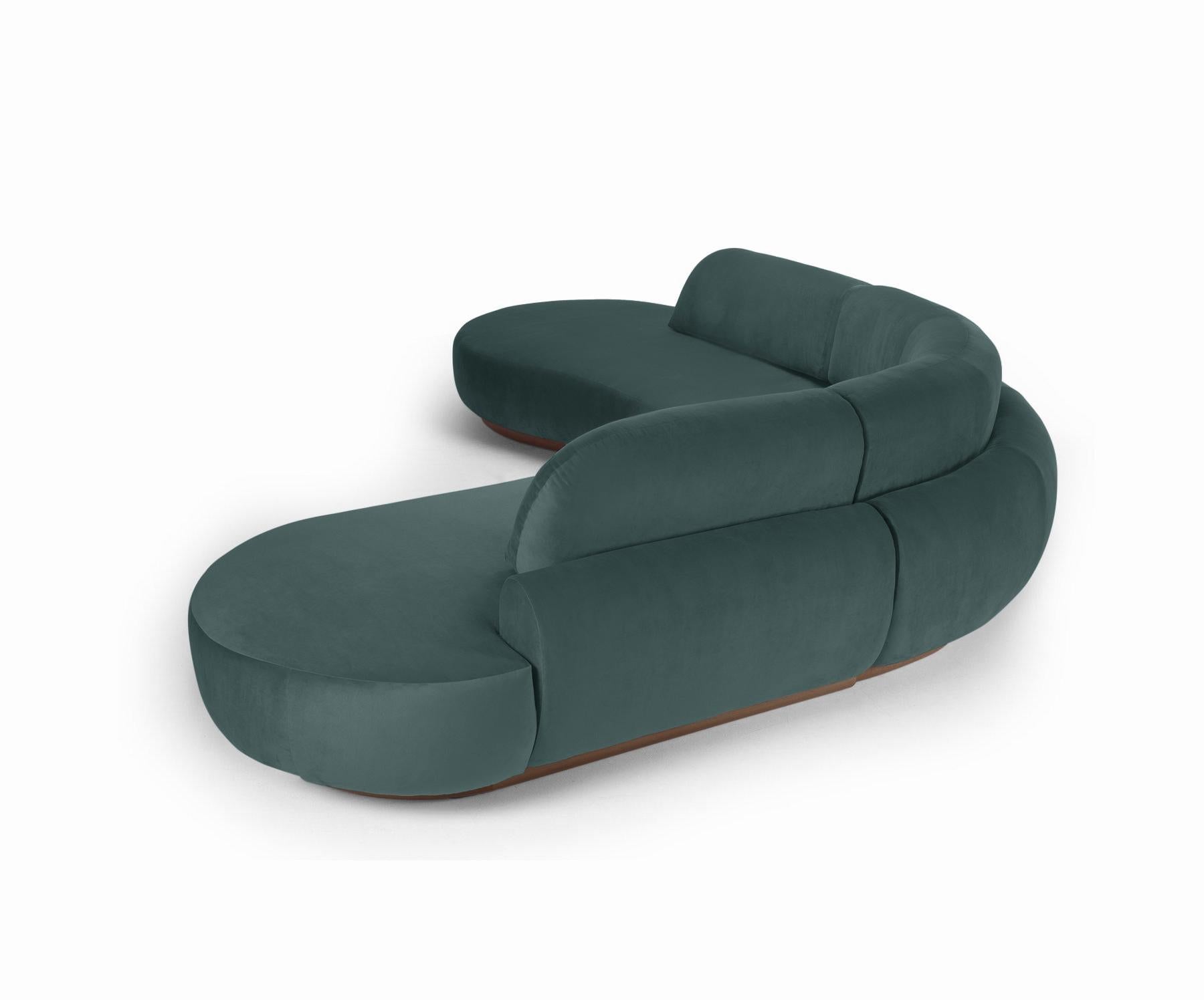 Portuguese Naked Curved Sectional Sofa, 3 Piece with Beech Ash-056-1 and Teal For Sale