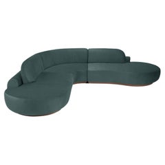 Sofá seccional curvo desnudo, 3 piezas con haya Fresno-056-1 y verde azulado