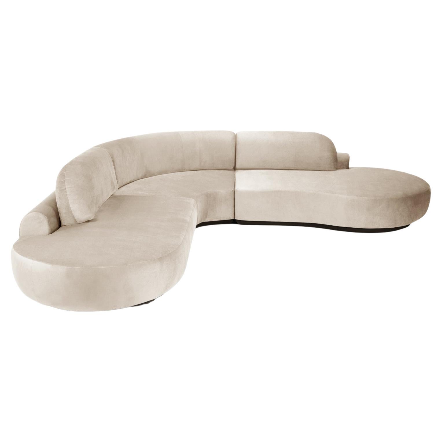 Naked Curved Sectional Sofa, 3 Stück mit Buchenholz-Asche-056-5 und Boucle-Schneef im Angebot