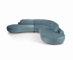 Naked Curved Sectional Sofa, 3 Piece with Beech Ash-056-5 and Paris Dark Blue