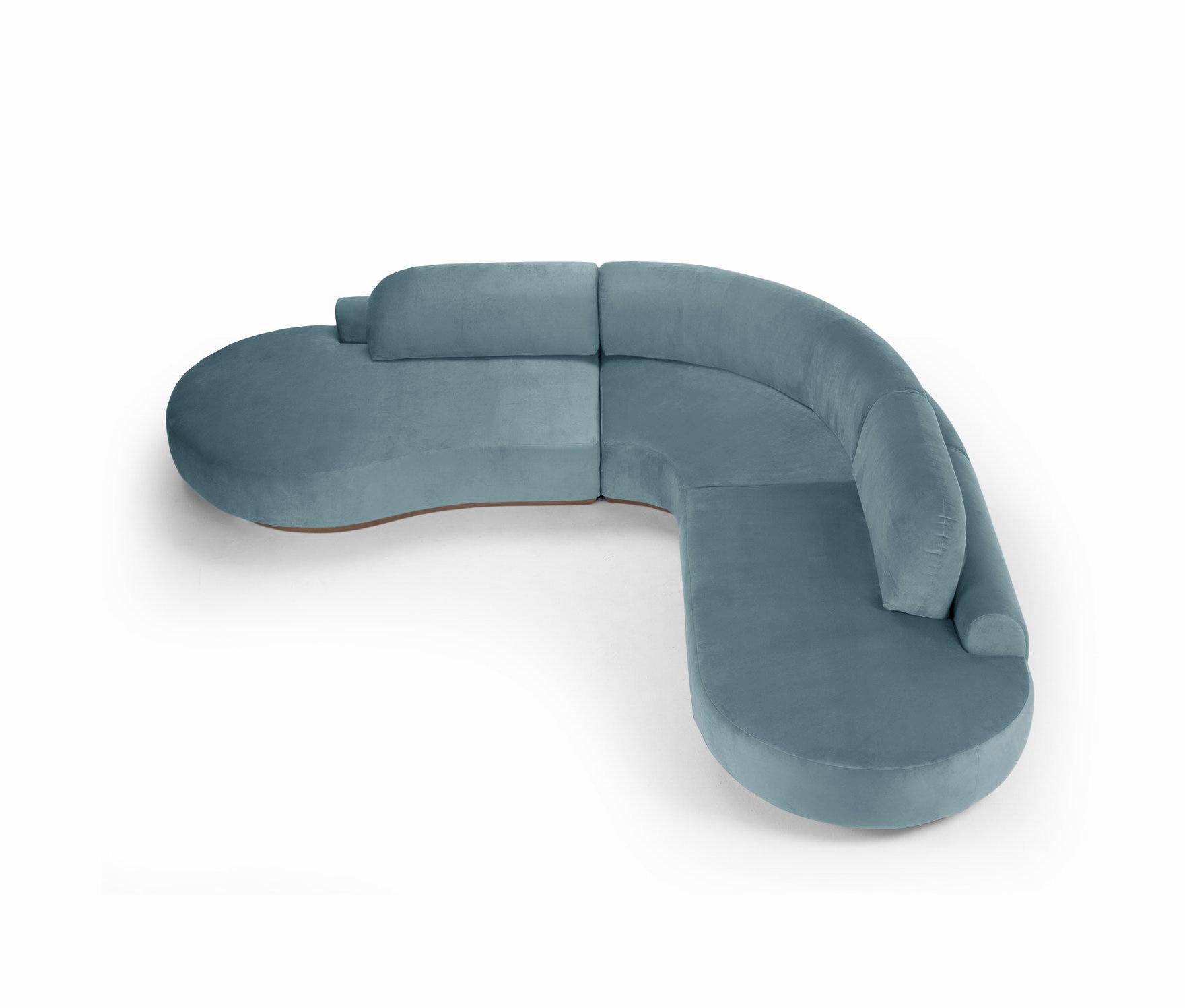 Moderne Canapé sectionnel à courbes nues, 3 pièces avec frêne de hêtre-056-5 et bleu foncé Paris en vente