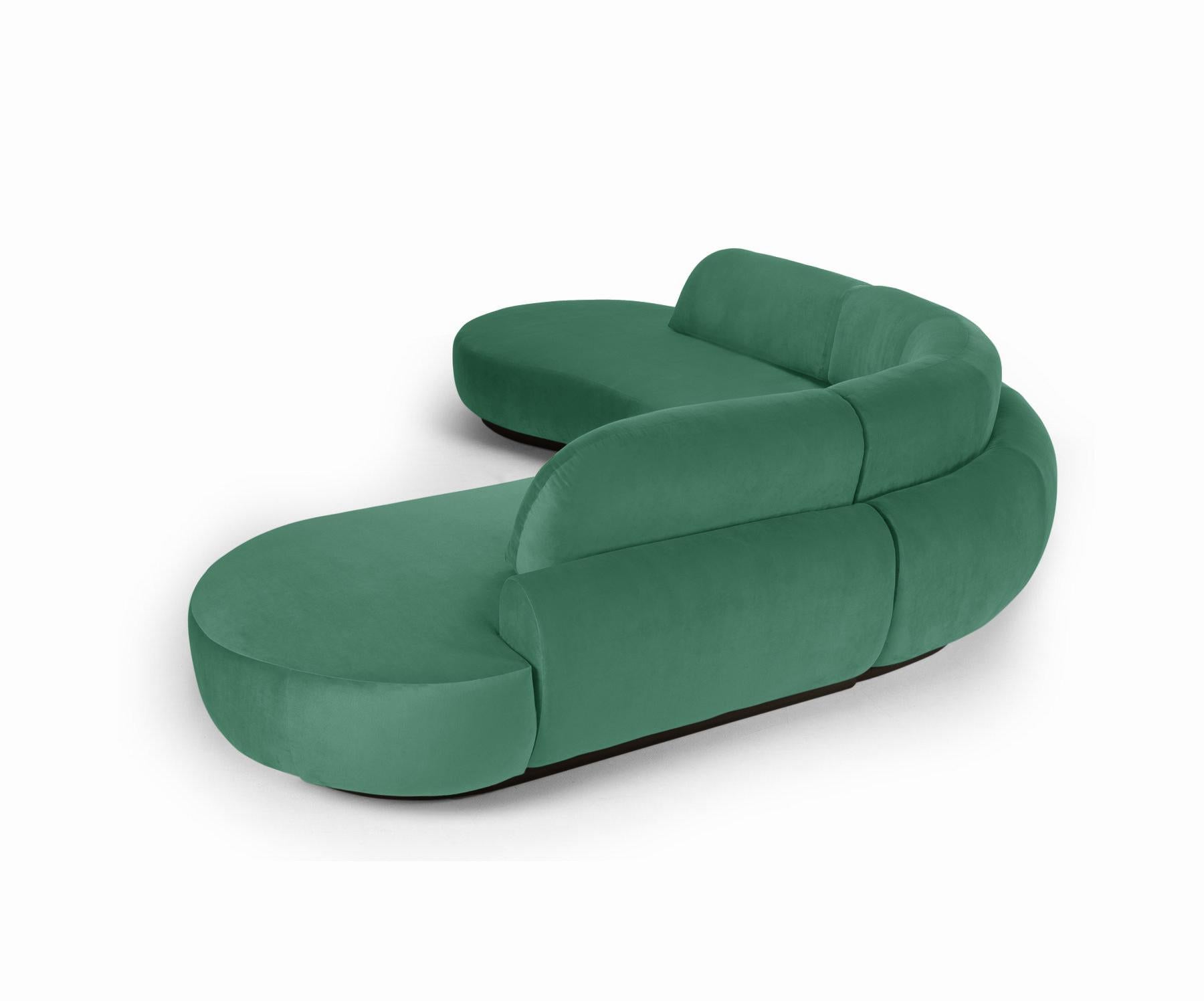 Portuguese Naked Curved Sectional Sofa, 3 Piece with Beech Ash-056-5 and Paris Green For Sale