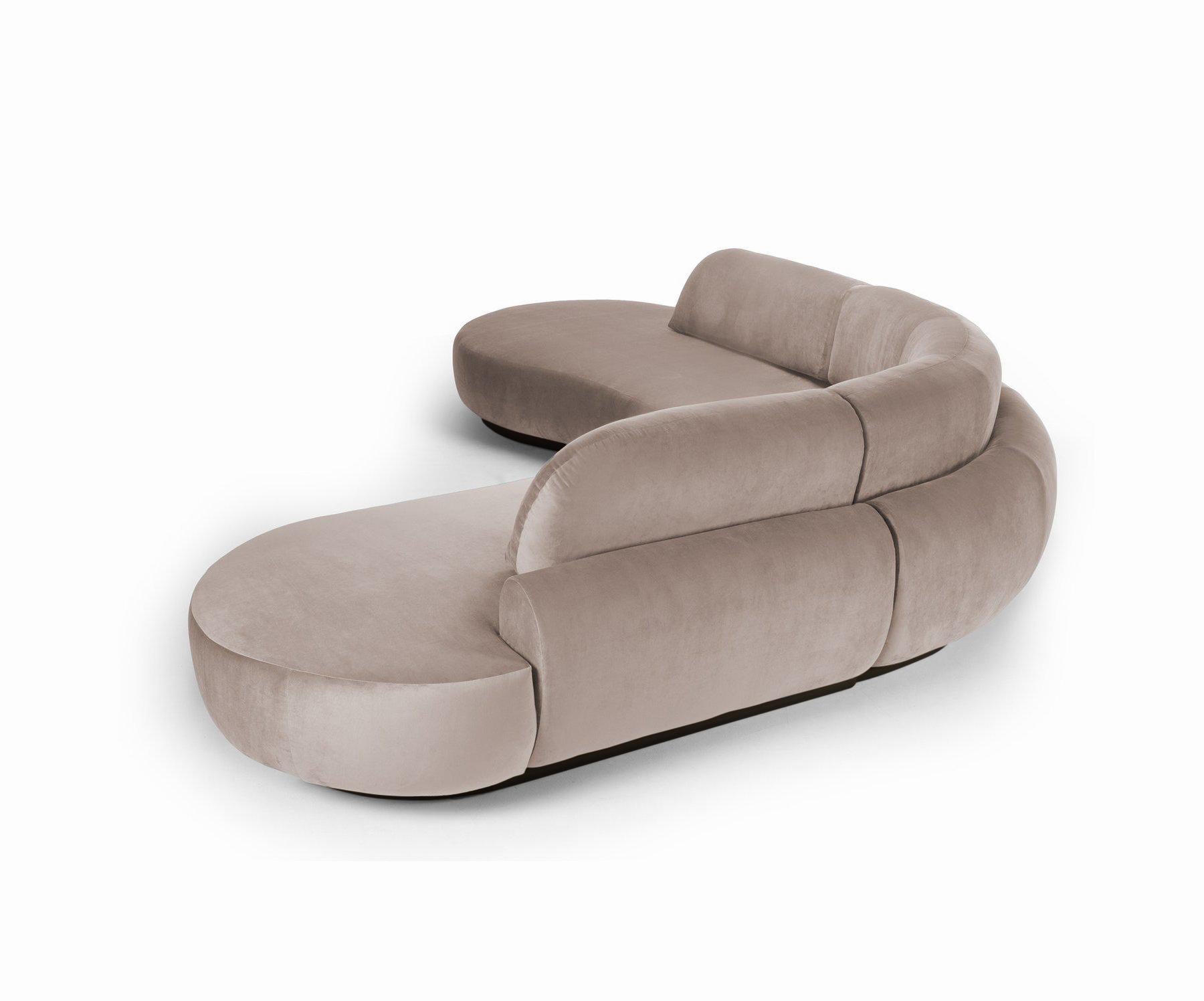 Portuguese Naked Curved Sectional Sofa, 3 Piece with Beech Ash-056-5 and Paris Mouse For Sale